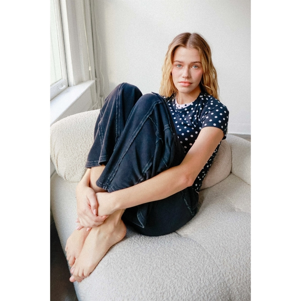 CloudDweller Black Mineral Washed Cotton Butter Soft Wide Leg Cargo Sweatpants - Picture 7 of 8